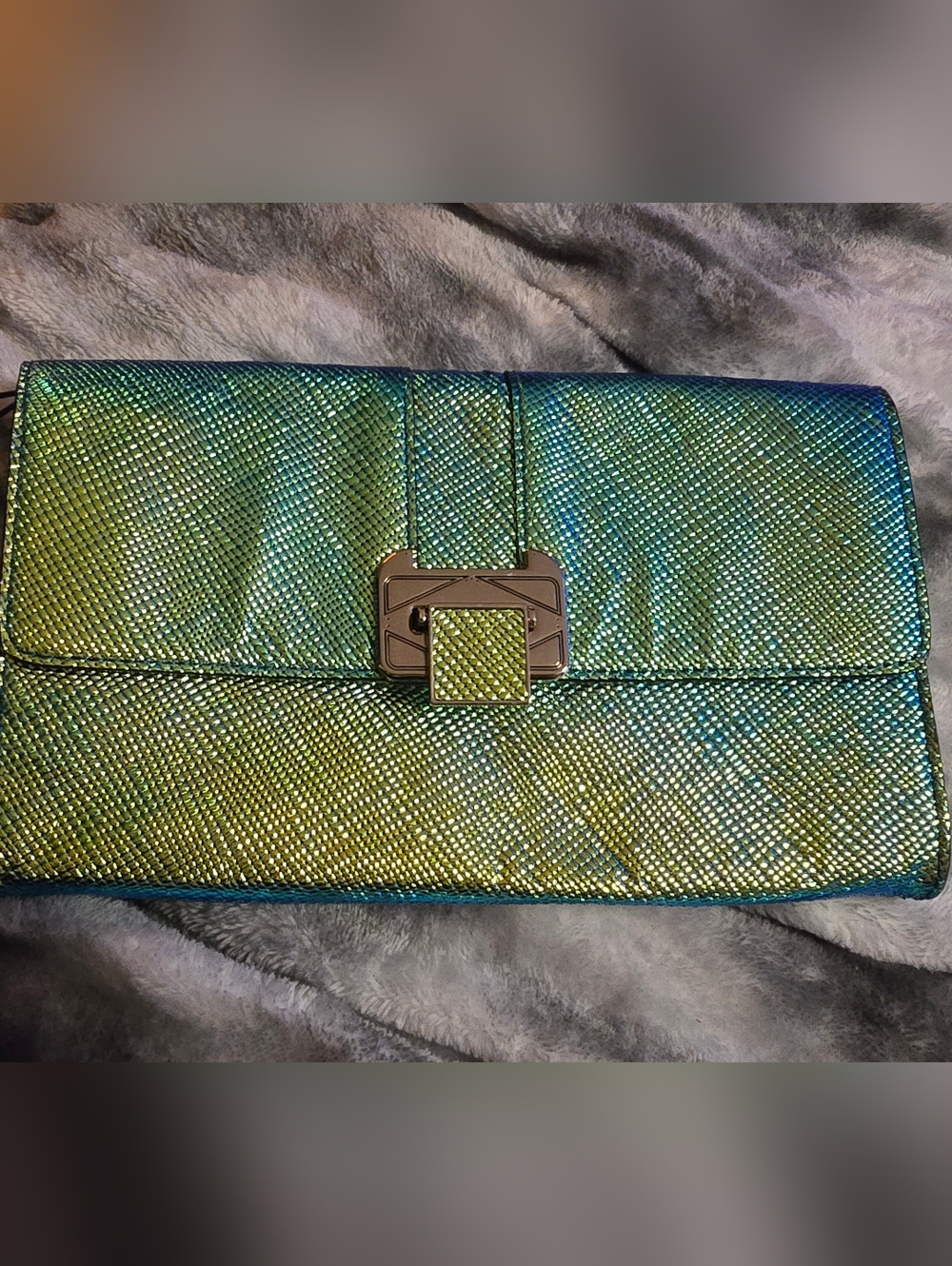 NWT Rebecca Minkoff Iridescent Green-Blue Clutch